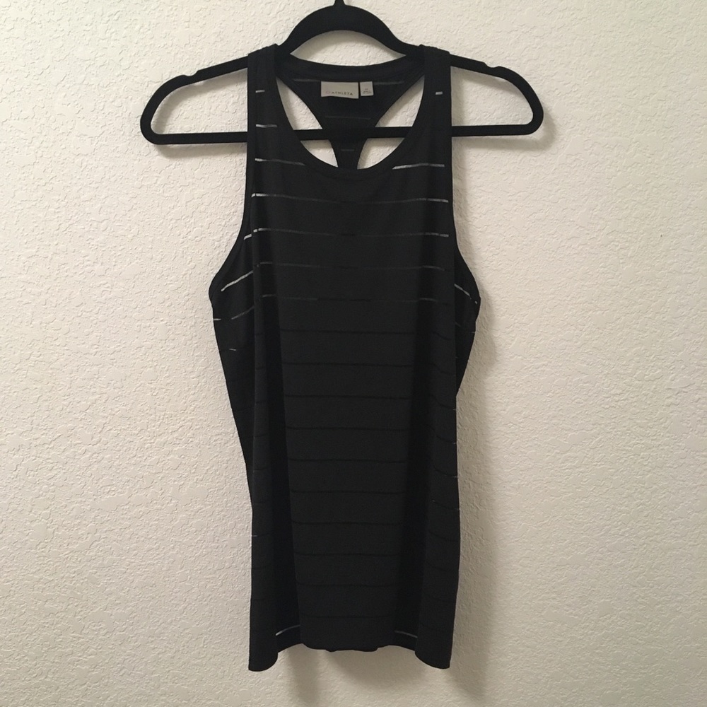 ❌SOLD❌Athleta | Stripe Mesh High Neck Chi Tank - Picture 2 of 5